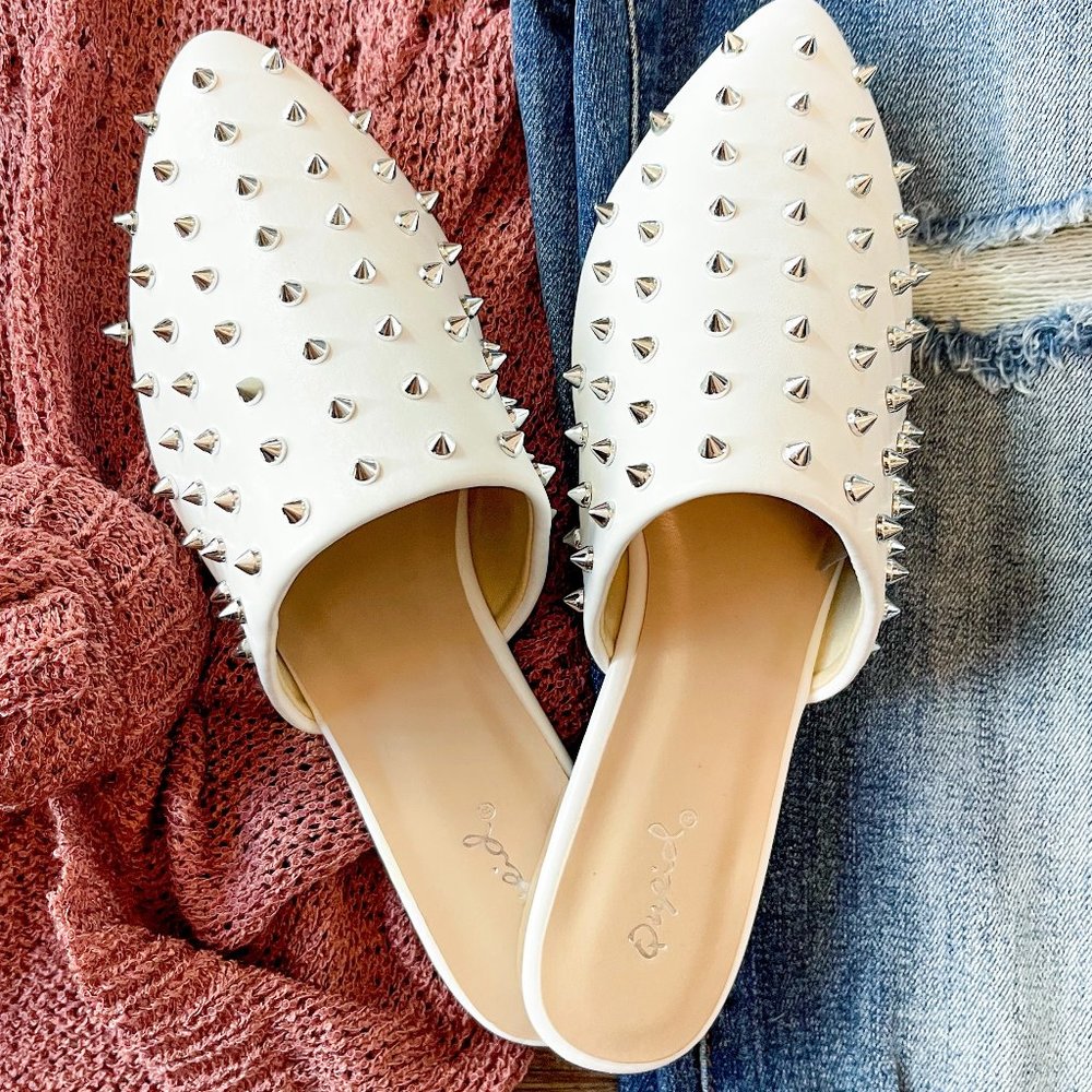 Studded White Mules